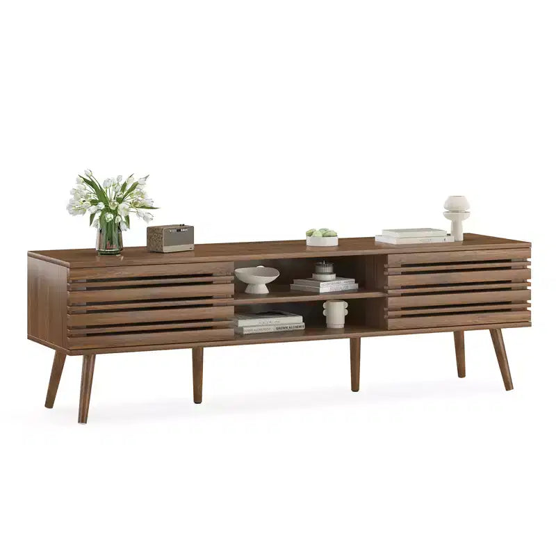 Meuble TV moderne d'inspiration médiévale, adapté aux téléviseurs de moins de 70 pouces, avec compartiments de rangement. Meuble TV en bois, pour le salon.