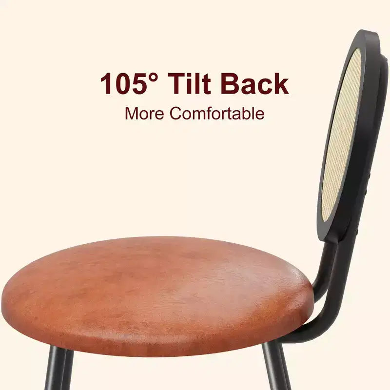 Chaises de salle à manger modernes rembourrées avec dossier en rotin naturel et pieds en métal