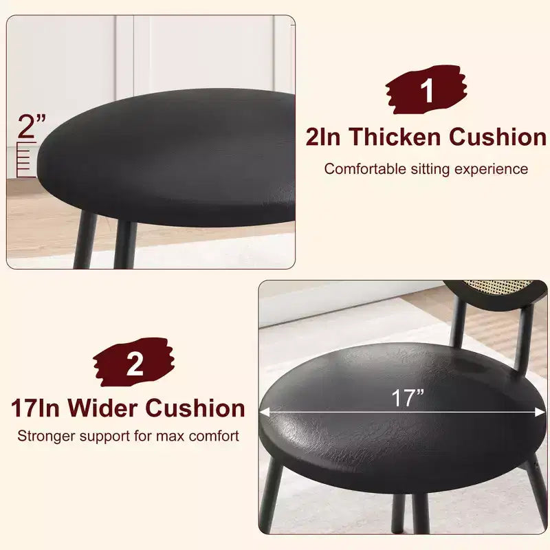 Chaises de salle à manger modernes rembourrées avec dossier en rotin naturel et pieds en métal