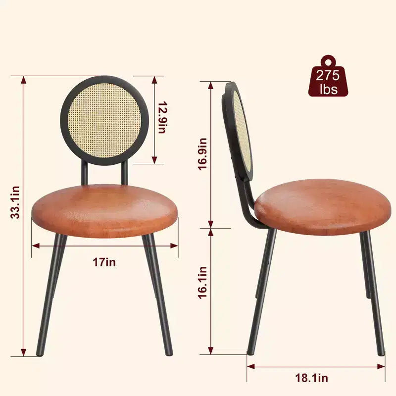 Chaises de salle à manger modernes rembourrées avec dossier en rotin naturel et pieds en métal