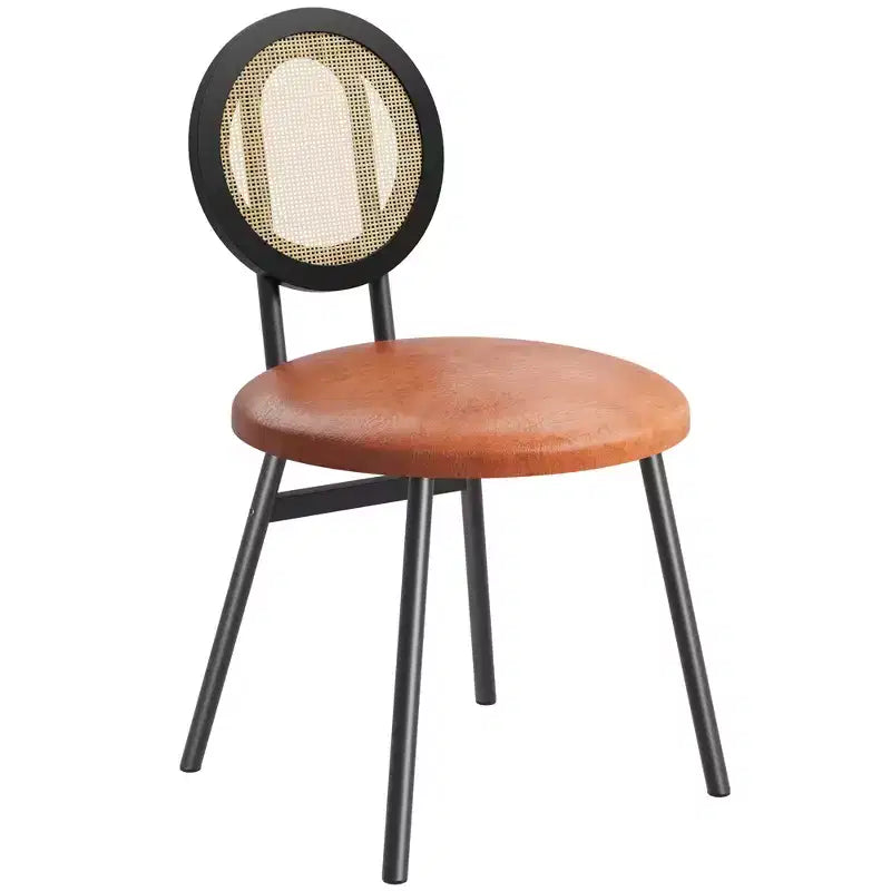 Chaises de salle à manger modernes rembourrées avec dossier en rotin naturel et pieds en métal
