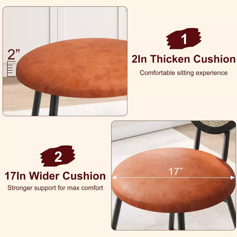 Chaises de salle à manger modernes rembourrées avec dossier en rotin naturel et pieds en métal