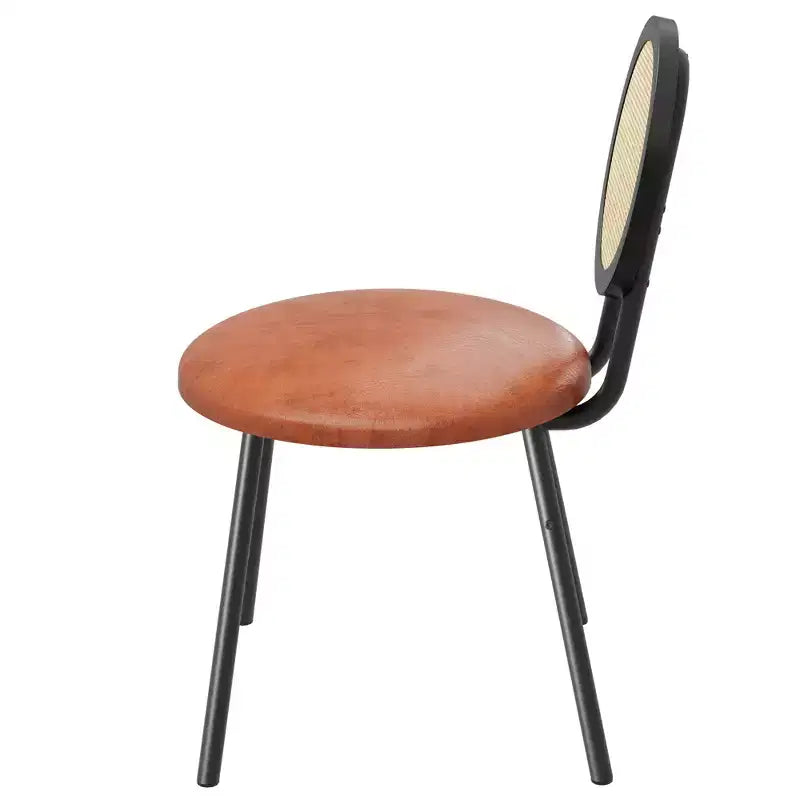 Chaises de salle à manger modernes rembourrées avec dossier en rotin naturel et pieds en métal
