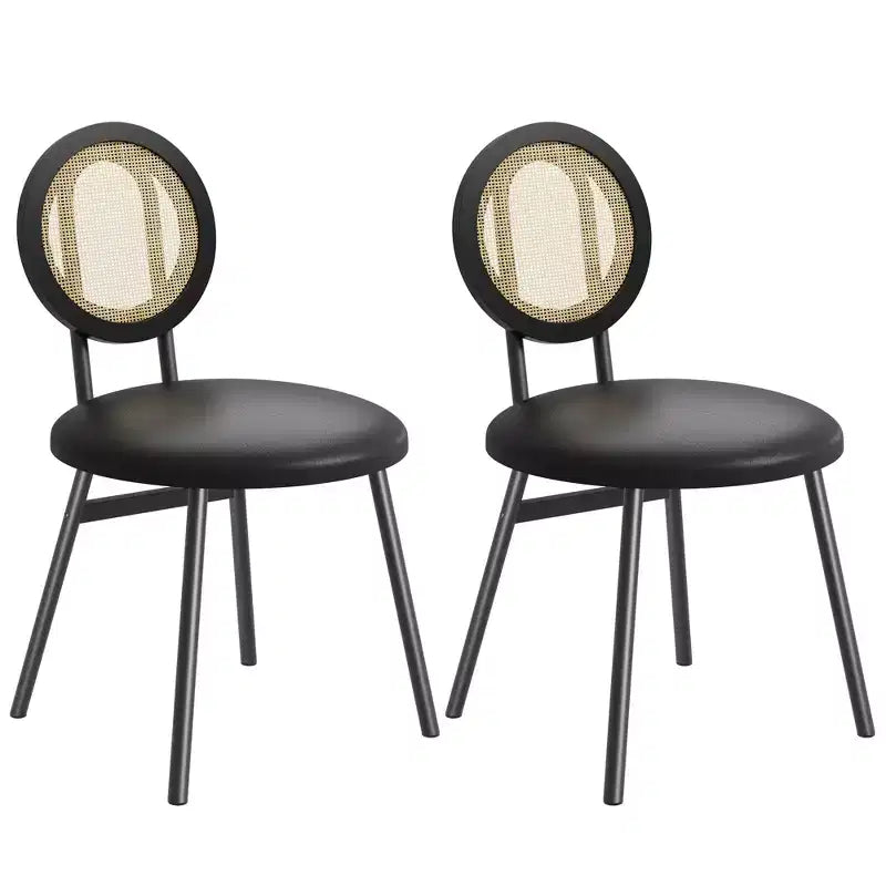 Chaises de salle à manger modernes rembourrées avec dossier en rotin naturel et pieds en métal