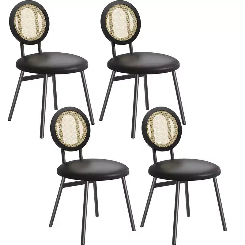 Chaises de salle à manger modernes rembourrées avec dossier en rotin naturel et pieds en métal