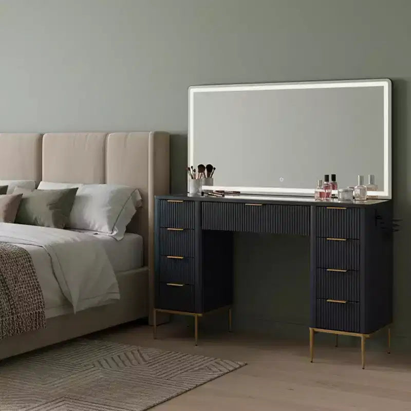 BALHAM TRADE-Luxury 48 Makeup Vanity Desk with Lighted Mirror HD LED Lighting 9 Drawers
