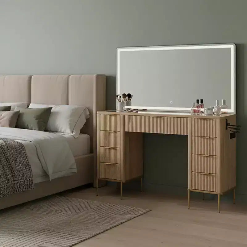 Coiffeuse de luxe 48" avec miroir lumineux LED HD et 9 tiroirs