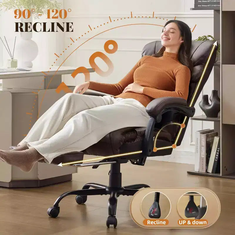 Chaise de bureau, fauteuil de direction ergonomique en cuir avec repose-pieds, grande taille, 227 kg