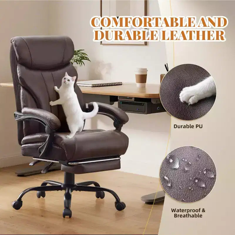 Chaise de bureau, fauteuil de direction ergonomique en cuir avec repose-pieds, grande taille, 227 kg