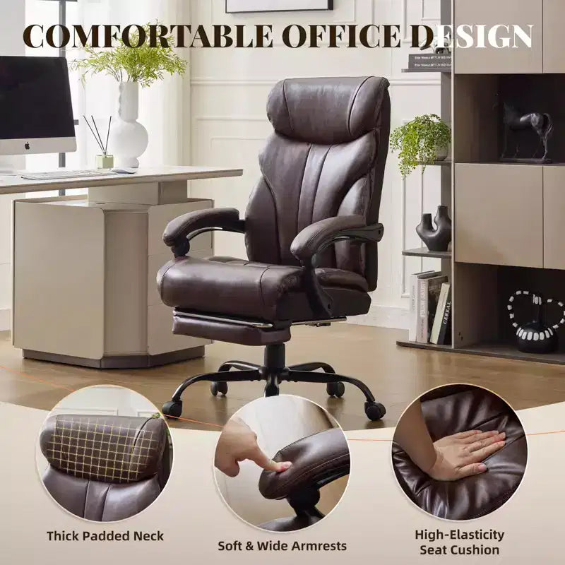 Chaise de bureau, fauteuil de direction ergonomique en cuir avec repose-pieds, grande taille, 227 kg