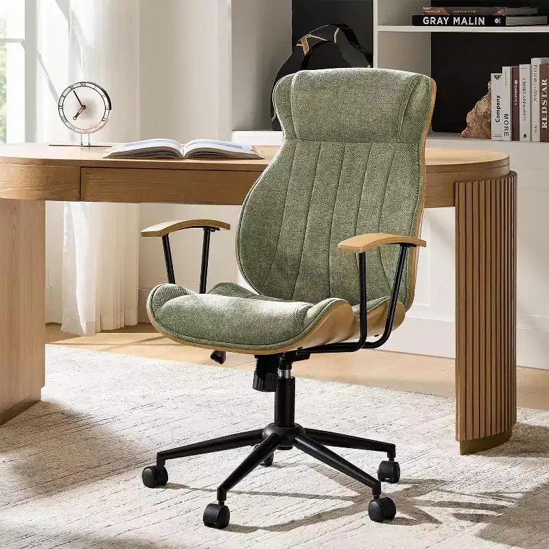 Fauteuil de bureau pivotant haut de dossier incurvé en bois courbé Mid-Century Modern
