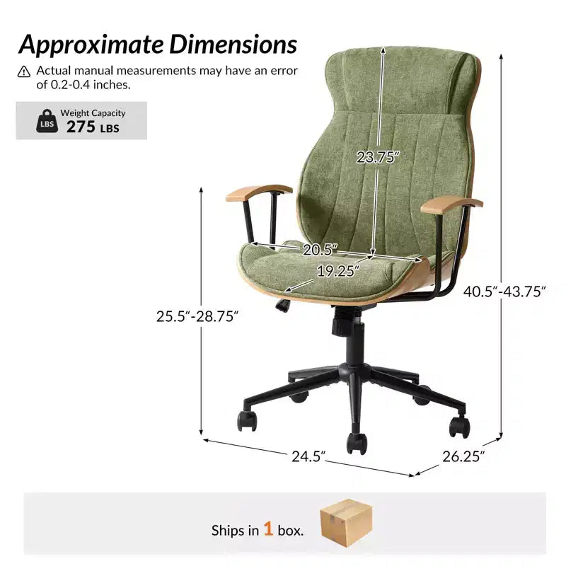 Fauteuil de bureau pivotant haut de dossier incurvé en bois courbé Mid-Century Modern