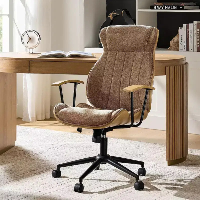 Fauteuil de bureau pivotant haut de dossier incurvé en bois courbé Mid-Century Modern