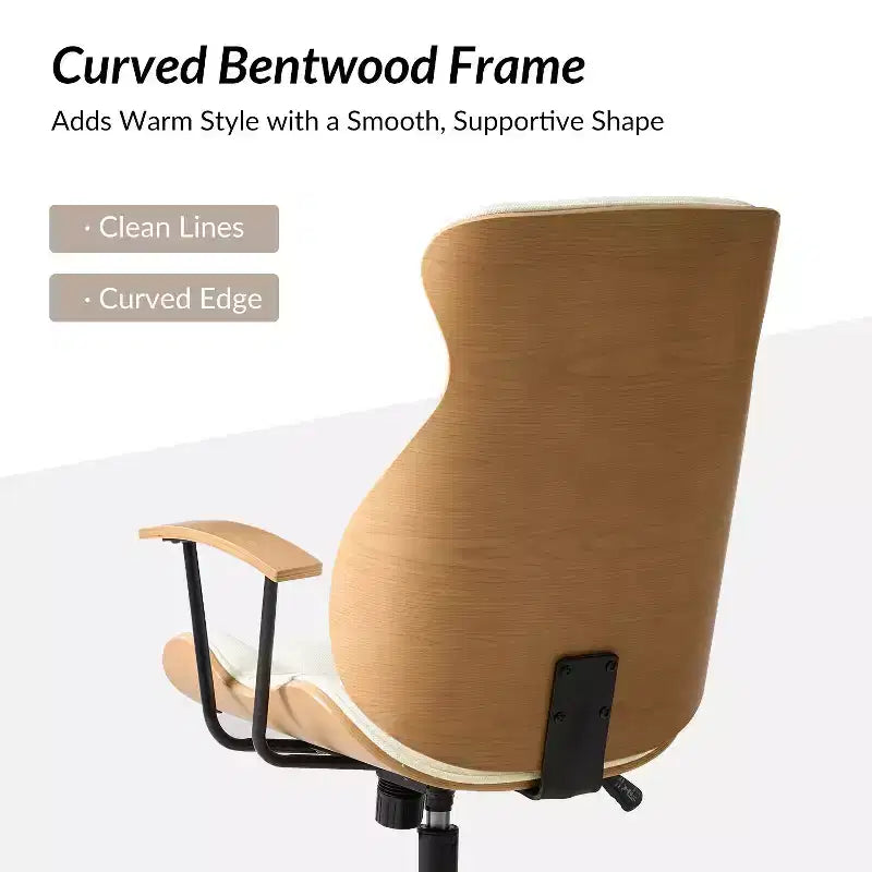 Fauteuil de bureau pivotant haut de dossier incurvé en bois courbé Mid-Century Modern