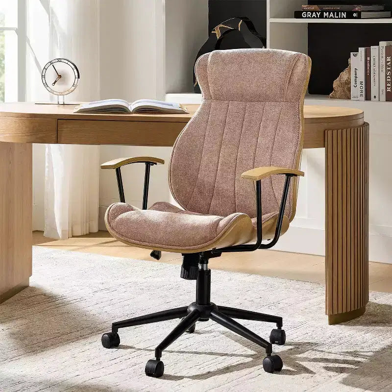 Fauteuil de bureau pivotant haut de dossier incurvé en bois courbé Mid-Century Modern