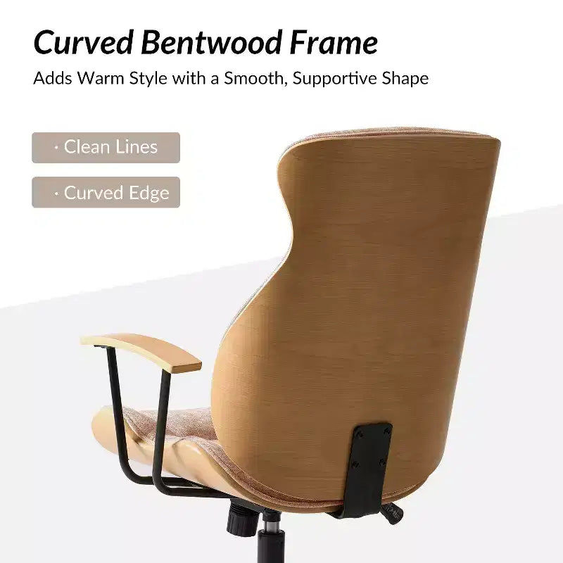 Fauteuil de bureau pivotant haut de dossier incurvé en bois courbé Mid-Century Modern