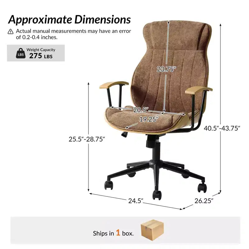 Fauteuil de bureau pivotant haut de dossier incurvé en bois courbé Mid-Century Modern