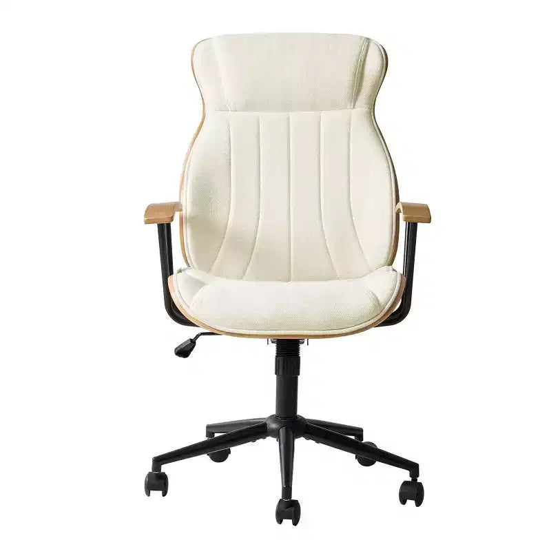 Fauteuil de bureau pivotant haut de dossier incurvé en bois courbé Mid-Century Modern