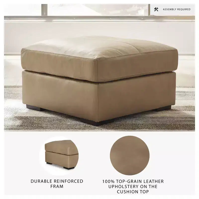 Pouffe d'appoint surdimensionné, coussin en cuir pleine fleur, caramel