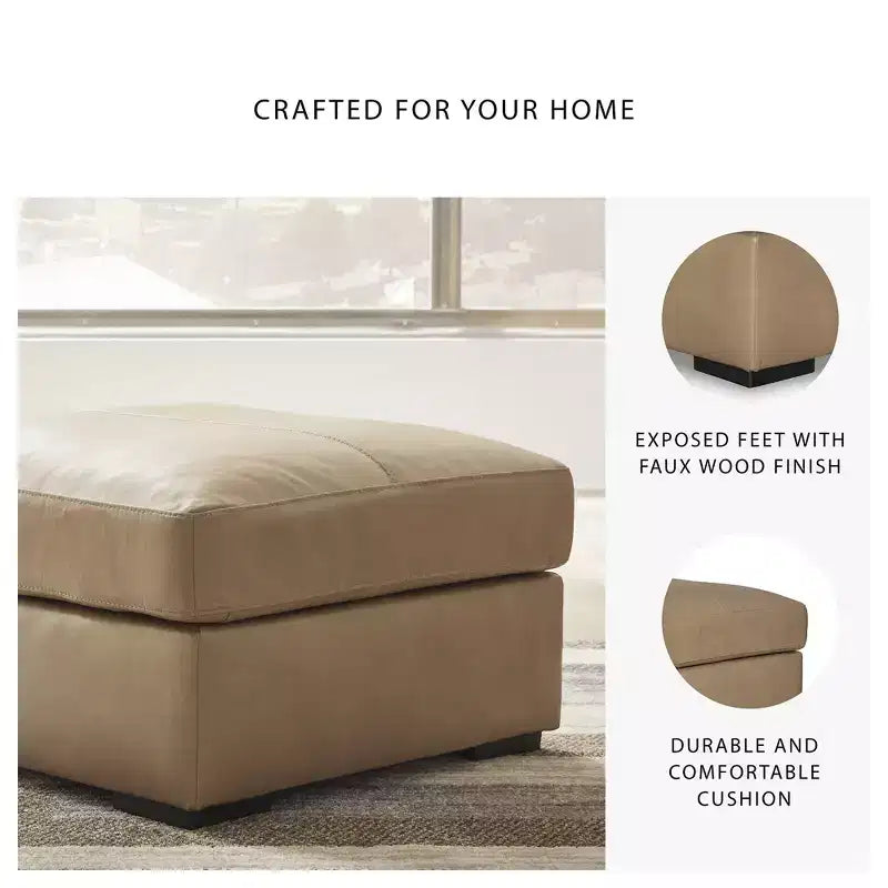Pouffe d'appoint surdimensionné, coussin en cuir pleine fleur, caramel