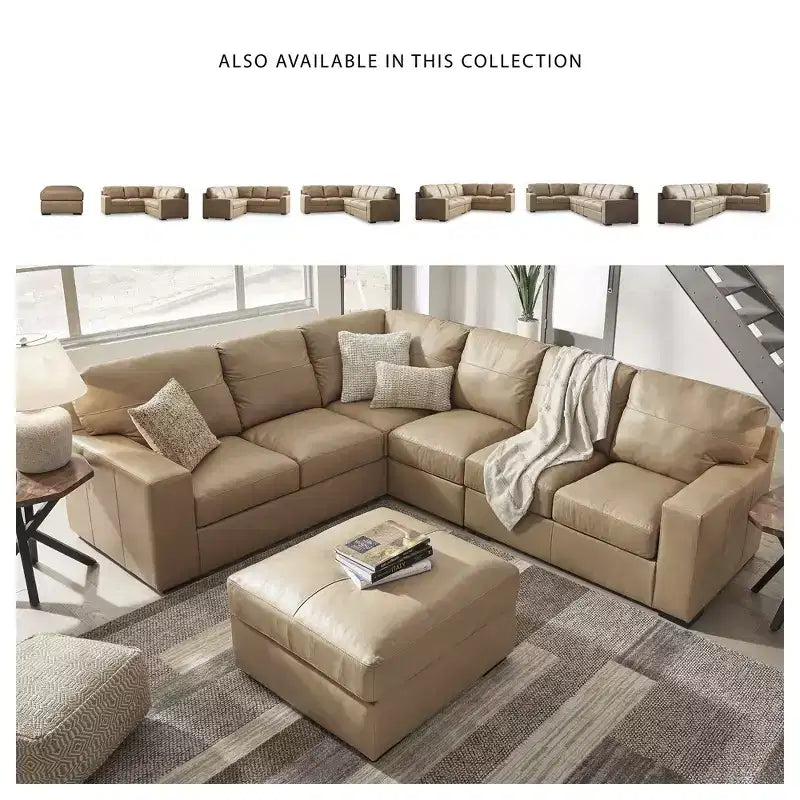 Pouffe d'appoint surdimensionné, coussin en cuir pleine fleur, caramel