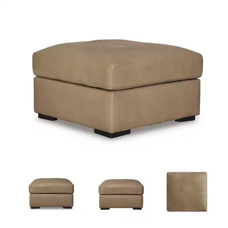 Pouffe d'appoint surdimensionné, coussin en cuir pleine fleur, caramel