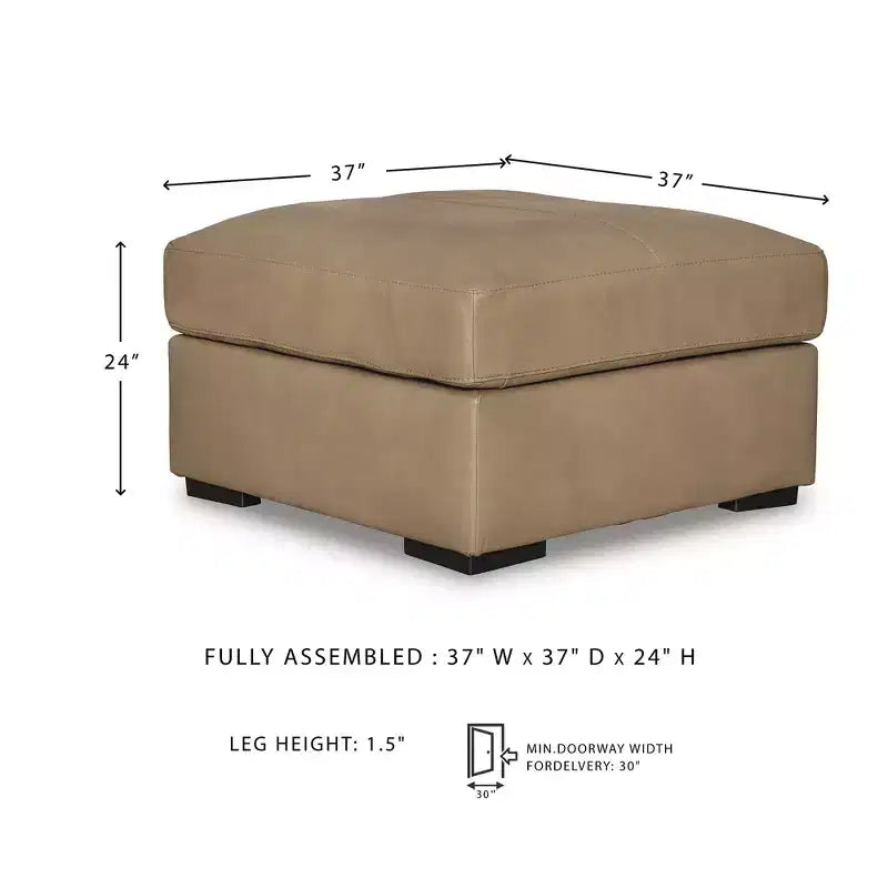 Pouffe d'appoint surdimensionné, coussin en cuir pleine fleur, caramel