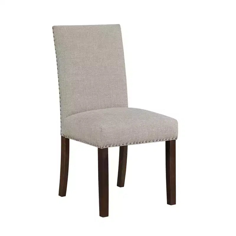 Chaises de salle à manger classiques modernes en bois rembourrées avec dossier en tissu texturé et garniture cloutée (lot de 2)