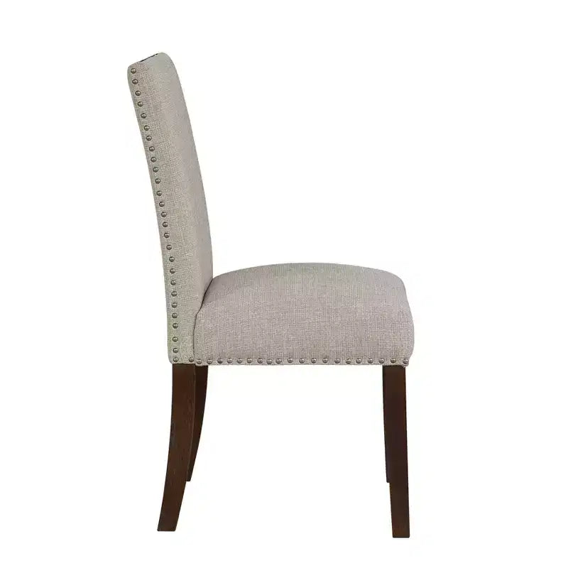 Chaises de salle à manger classiques modernes en bois rembourrées avec dossier en tissu texturé et garniture cloutée (lot de 2)