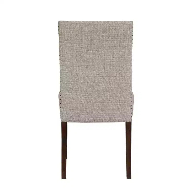 Chaises de salle à manger classiques modernes en bois rembourrées avec dossier en tissu texturé et garniture cloutée (lot de 2)