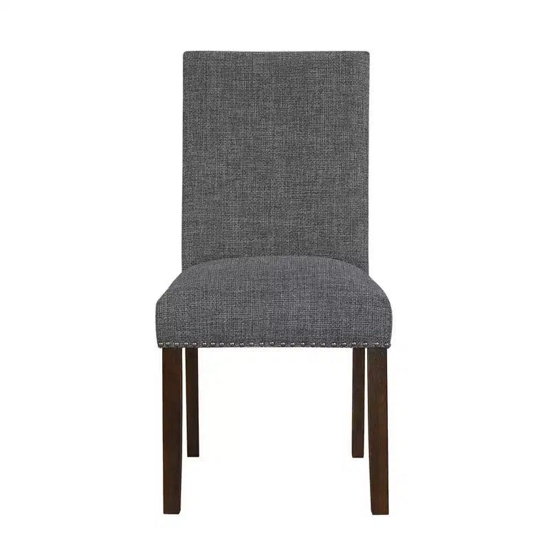 Chaises de salle à manger classiques modernes en bois rembourrées avec dossier en tissu texturé et garniture cloutée (lot de 2)