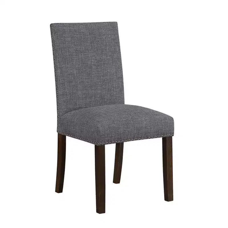 Chaises de salle à manger classiques modernes en bois rembourrées avec dossier en tissu texturé et garniture cloutée (lot de 2)