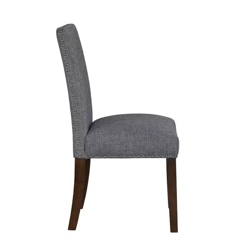 Chaises de salle à manger classiques modernes en bois rembourrées avec dossier en tissu texturé et garniture cloutée (lot de 2)