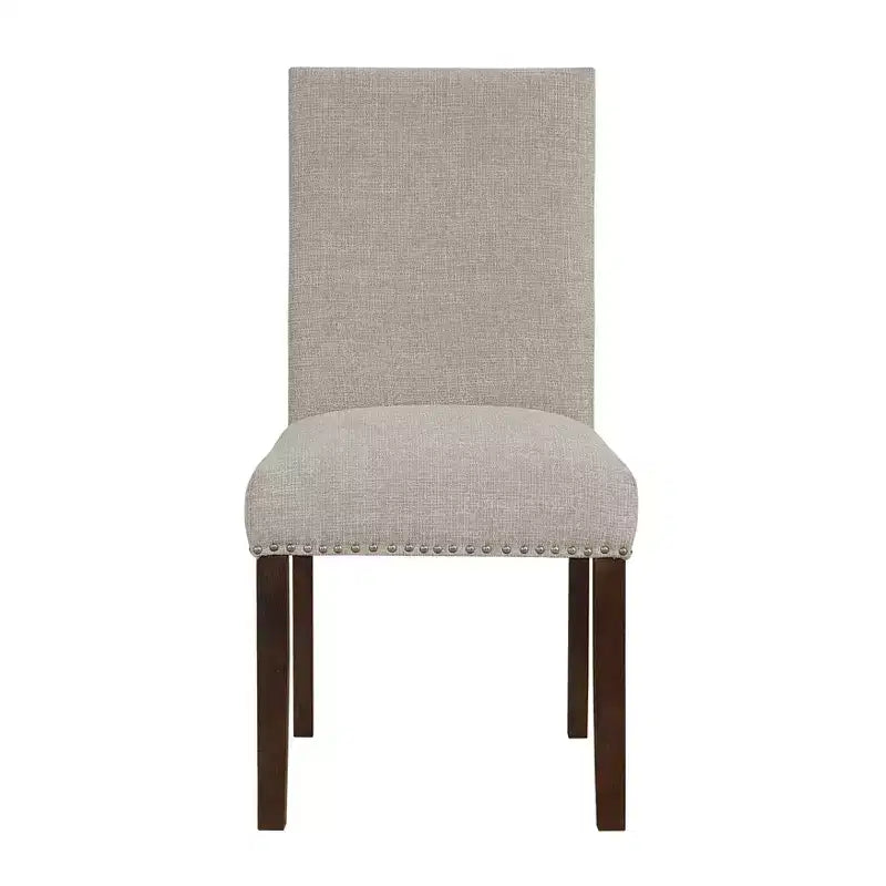 Chaises de salle à manger classiques modernes en bois rembourrées avec dossier en tissu texturé et garniture cloutée (lot de 2)