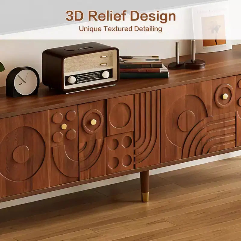 JVNOXK 66.9Medieval-style TV console with carved cabinet doors Modern TV entertainment center Living room entertainment center for TVs under 80 inches
