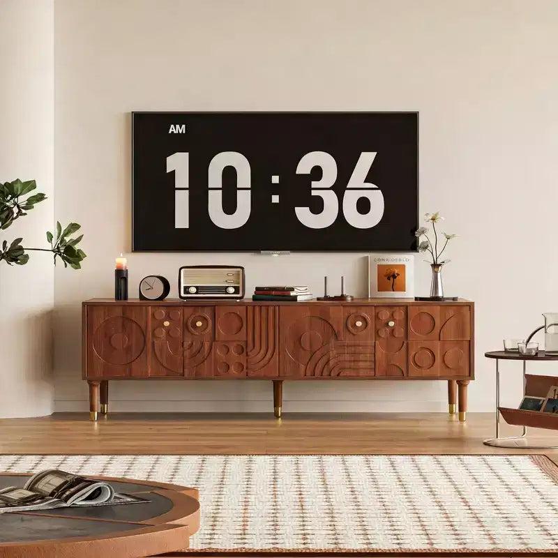 JVNOXK 66.9Medieval-style TV console with carved cabinet doors Modern TV entertainment center Living room entertainment center for TVs under 80 inches
