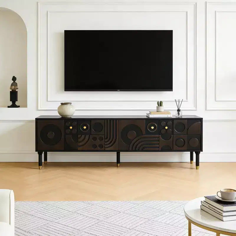 JVNOXK 66.9Medieval-style TV console with carved cabinet doors Modern TV entertainment center Living room entertainment center for TVs under 80 inches