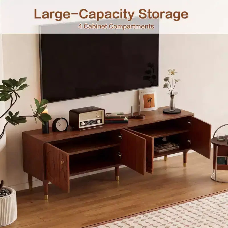 JVNOXK 66.9Medieval-style TV console with carved cabinet doors Modern TV entertainment center Living room entertainment center for TVs under 80 inches