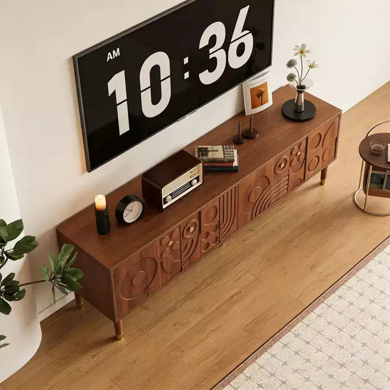 JVNOXK 66.9Medieval-style TV console with carved cabinet doors Modern TV entertainment center Living room entertainment center for TVs under 80 inches