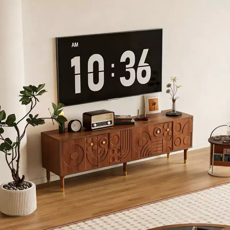 JVNOXK 66.9Medieval-style TV console with carved cabinet doors Modern TV entertainment center Living room entertainment center for TVs under 80 inches