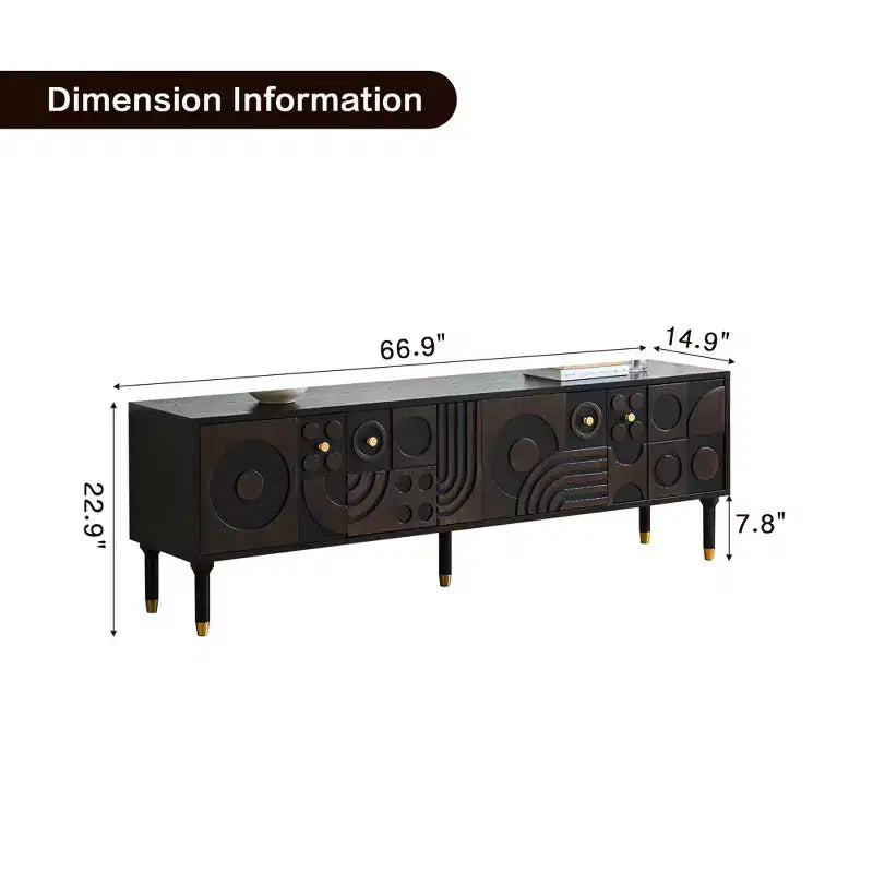 JVNOXK 66.9Medieval-style TV console with carved cabinet doors Modern TV entertainment center Living room entertainment center for TVs under 80 inches