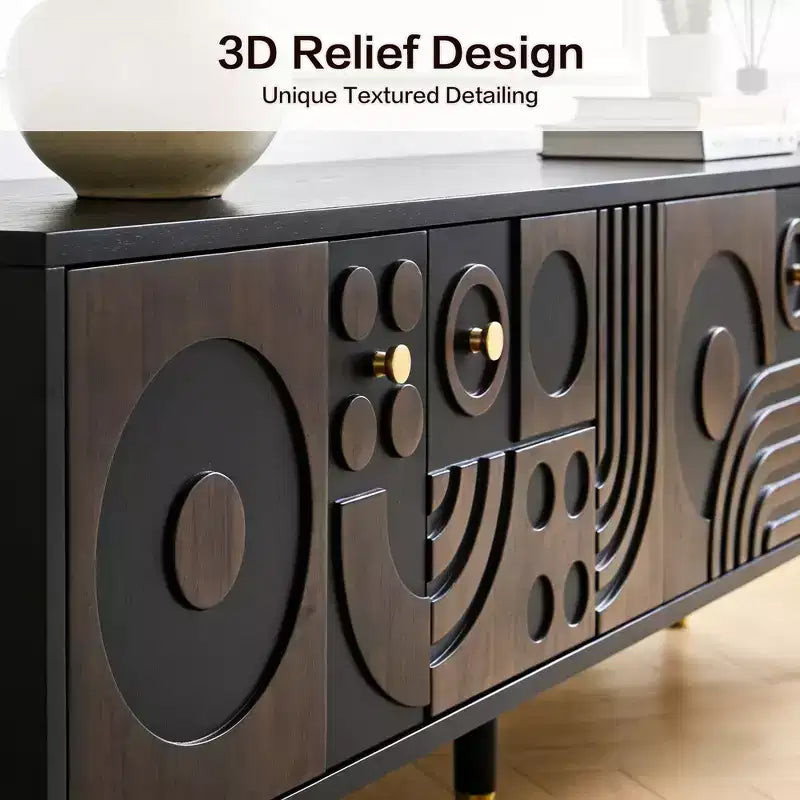 JVNOXK 66.9Medieval-style TV console with carved cabinet doors Modern TV entertainment center Living room entertainment center for TVs under 80 inches