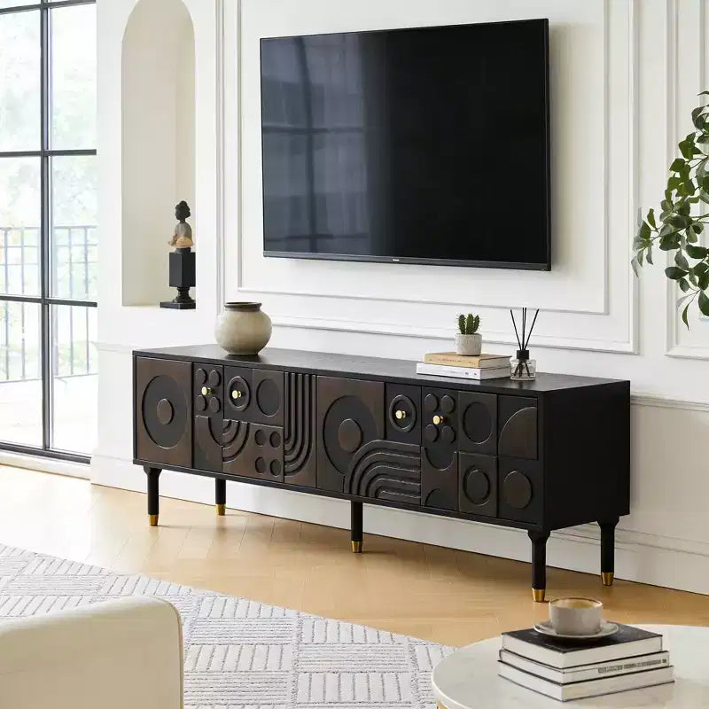 JVNOXK 66.9Medieval-style TV console with carved cabinet doors Modern TV entertainment center Living room entertainment center for TVs under 80 inches