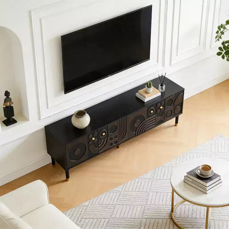 JVNOXK 66.9Medieval-style TV console with carved cabinet doors Modern TV entertainment center Living room entertainment center for TVs under 80 inches