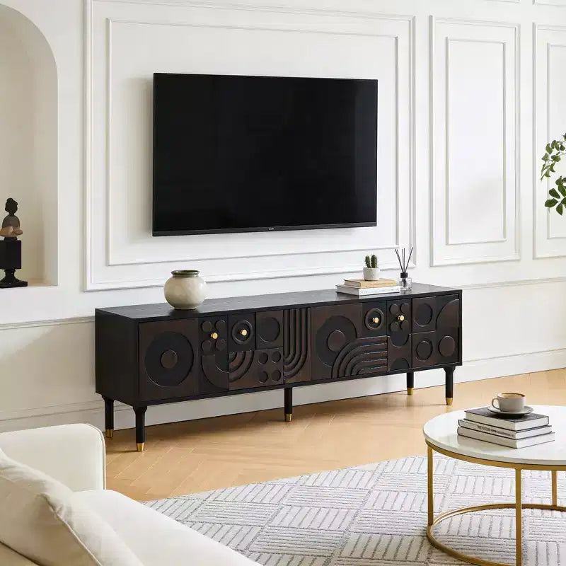 JVNOXK 66.9Medieval-style TV console with carved cabinet doors Modern TV entertainment center Living room entertainment center for TVs under 80 inches