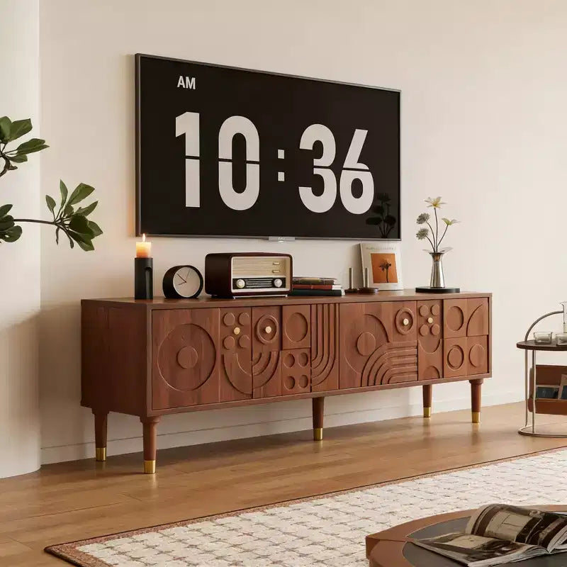 JVNOXK 66.9Medieval-style TV console with carved cabinet doors Modern TV entertainment center Living room entertainment center for TVs under 80 inches