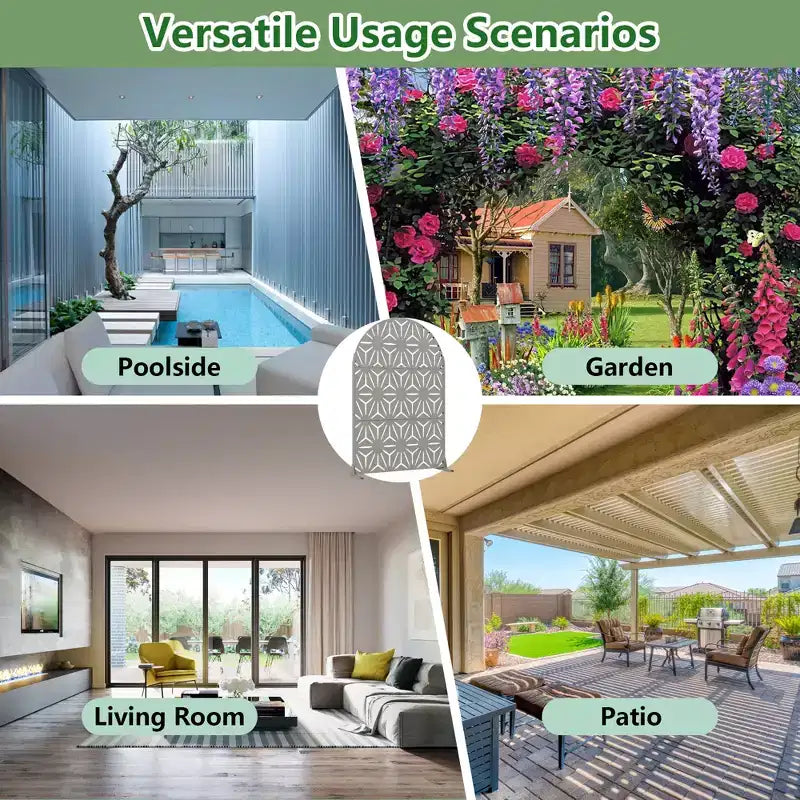 Dovelina 72H x 47W Arched Outdoor Metal Privacy Screen Freestanding Fence Panels in Light Gray/Brown for Garden Patio Deck Yard