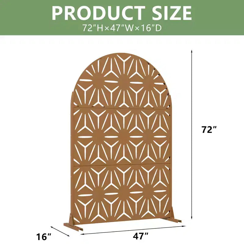 Dovelina 72H x 47W Arched Outdoor Metal Privacy Screen Freestanding Fence Panels in Light Gray/Brown for Garden Patio Deck Yard