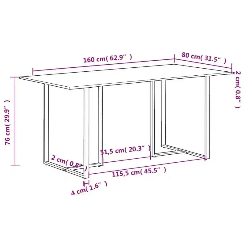Industrial Dining Table in Rough Mango Wood - Rectangular Design - Multiple Sizes Available