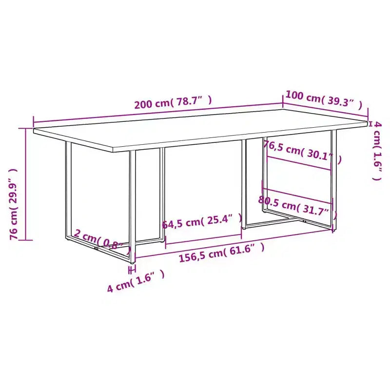 Industrial Dining Table in Rough Mango Wood - Rectangular Design - Multiple Sizes Available